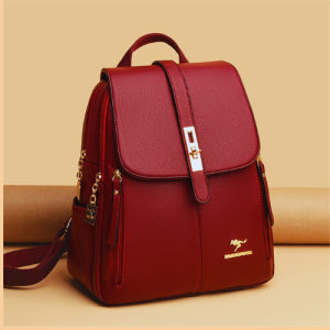 red leather fashion backpack for women