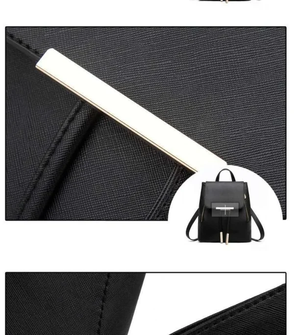 Drawstring Leather Fashion Backpack For Girls - Black - Image 12