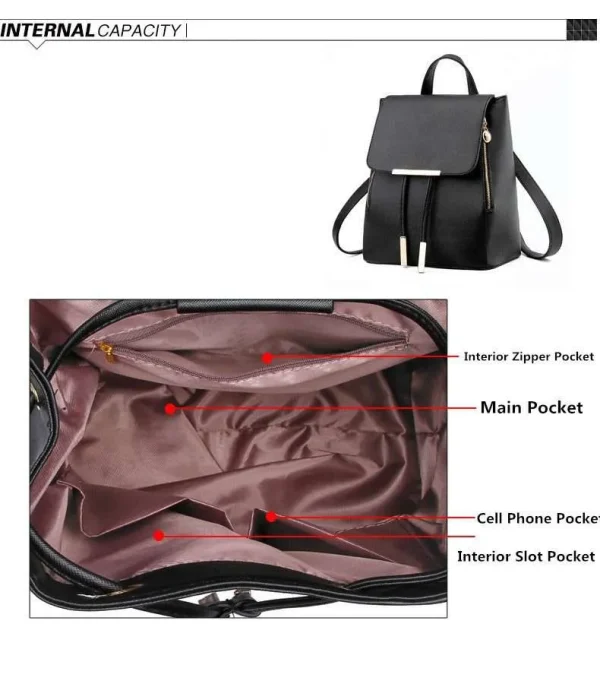 Drawstring Leather Fashion Backpack For Girls - Red - Image 5