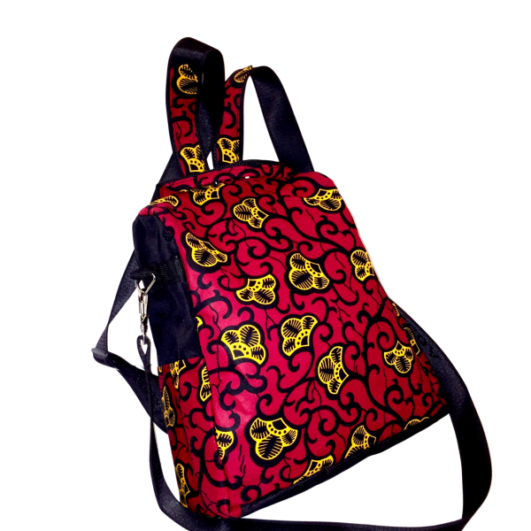 red flower ankara pattern backpack