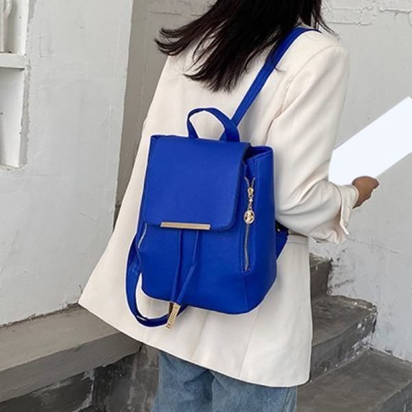 Drawstring Leather Fashion Backpack For Girls - Blue - Image 4