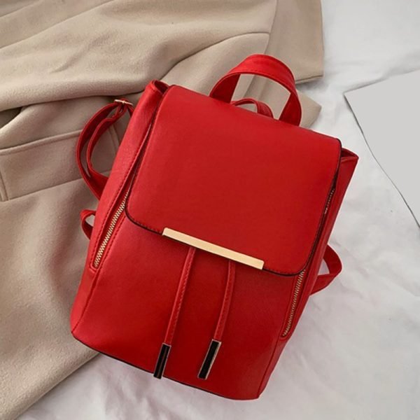 Drawstring Leather Fashion Backpack For Girls - Red - Image 2
