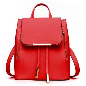 red Miss Lulu Women's Backpacks Casual Daypacks Medium with Drawstring PU Leather Lightweight red plain amazon