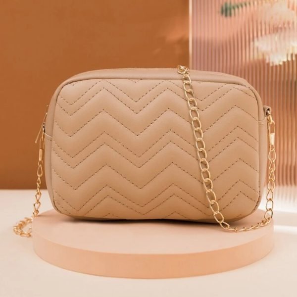 Mini Quilted Embossed Zip Chain Bag - Brown - Image 2