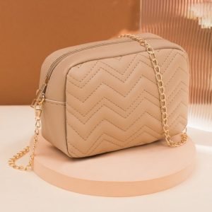 Mini Quilted Embossed Zip Chain Bag - Brown