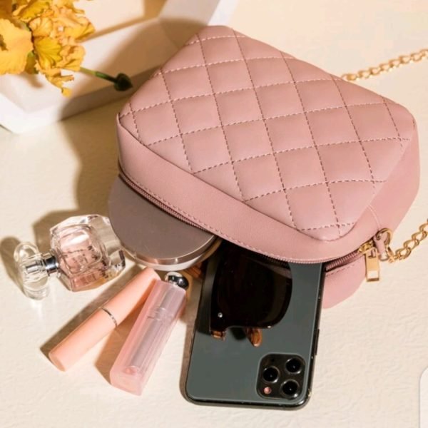 Mini Quilted Embossed Zip Chain Bag - Pink - Image 3