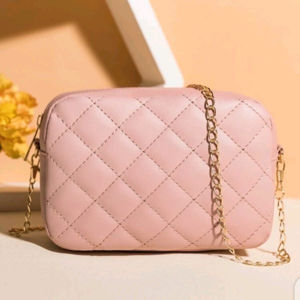 Mini Quilted Embossed Zip Chain Bag - Pink - Image 2