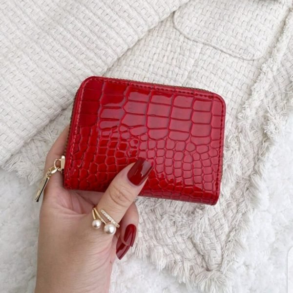 Croc Patent Leather Card Holder  Wallet - Red - Image 4