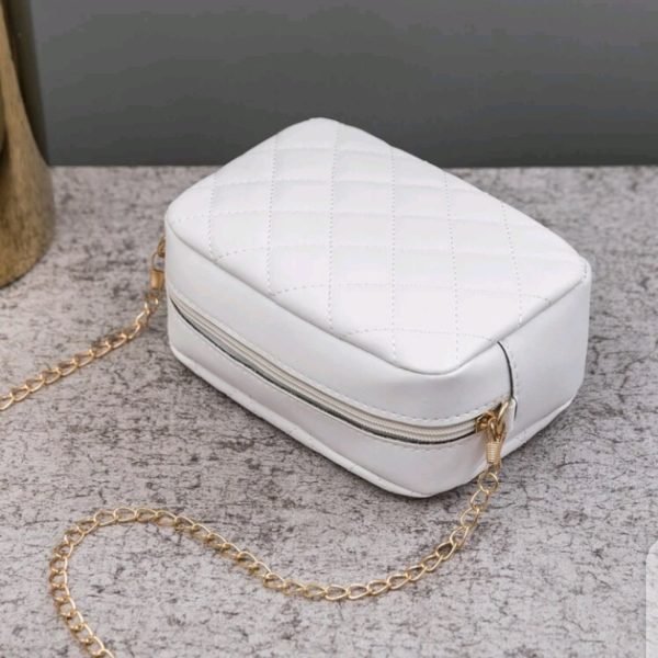 Mini Quilted Embossed Zip Chain Bag - White - Image 6