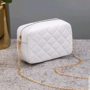 Mini Quilted Embossed Zip Chain Bag - White