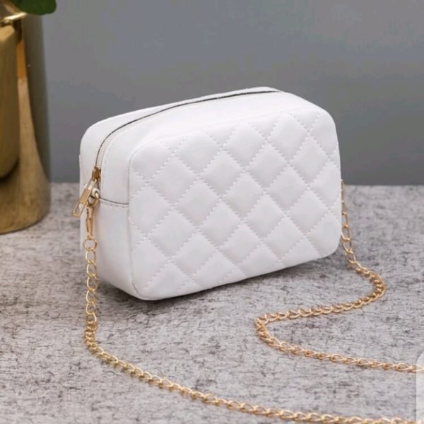 Mini Quilted Embossed Zip Chain Bag - White