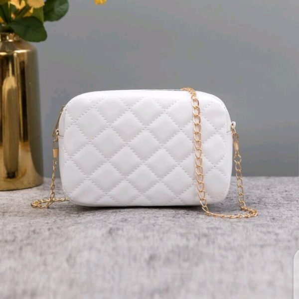 Mini Quilted Embossed Zip Chain Bag - White - Image 4