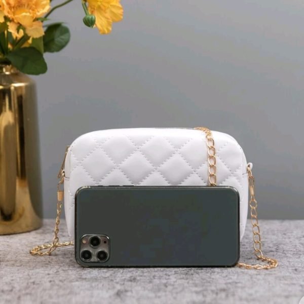 Mini Quilted Embossed Zip Chain Bag - White - Image 3