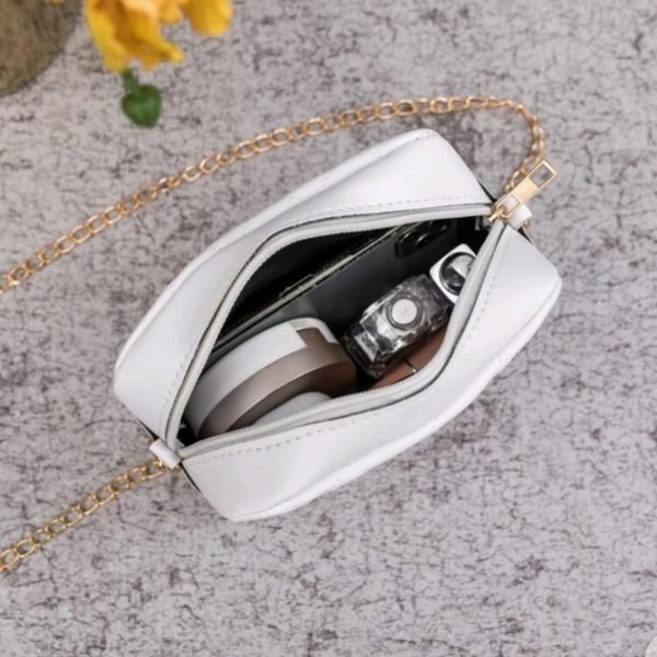 Mini Quilted Embossed Zip Chain Bag - White - Image 2