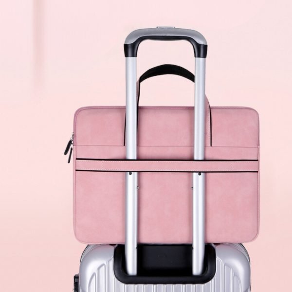 Pink suede laptop pouch carriage