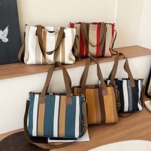 white, blue, brown, red and black large capacity tote bag