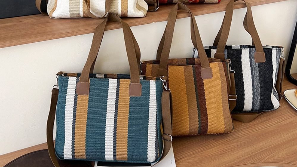 white, blue, brown, red and black large capacity tote bag