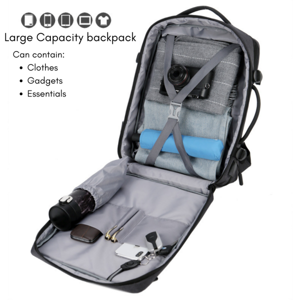 grey expandable backpack inner
