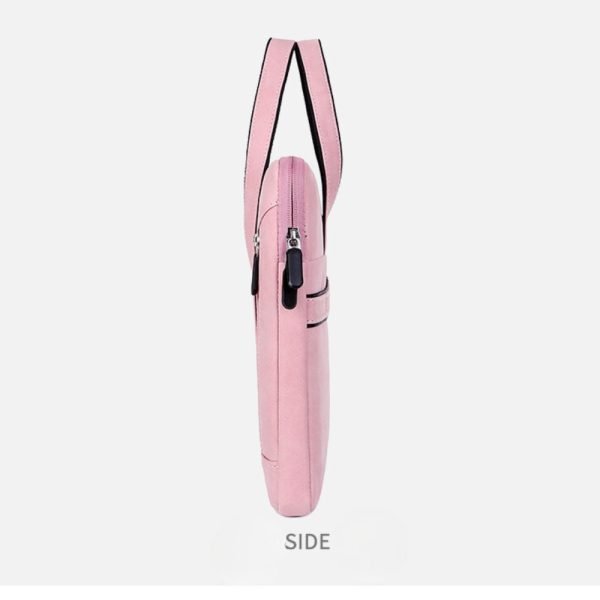 Pink suede laptop pouch side