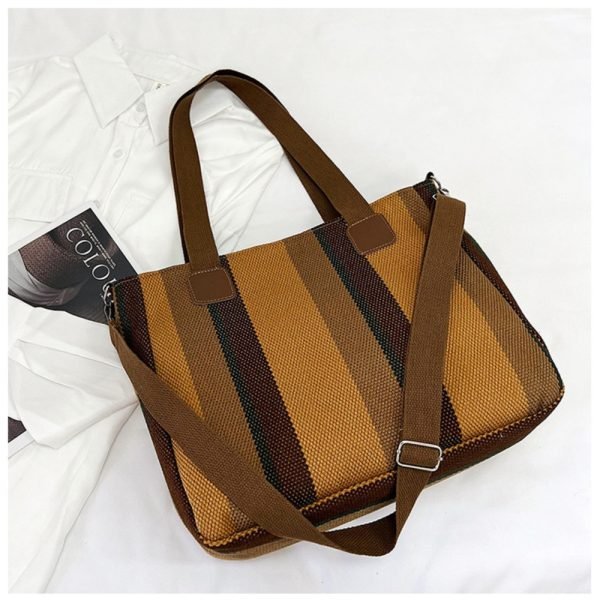 brown large capacity tote bag lay