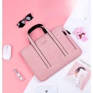 Pink suede laptop pouch